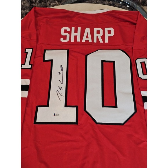 Patrick Sharp Autographed/Signed Jersey Beckett Sticker Red Custom Jersey - Picture 1 of 7